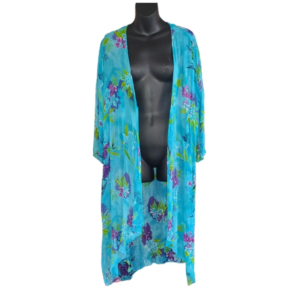 CAITE WOMEN FLORAL PRINT WITH  SEQUINS DUSTER - Picture 4 of 7